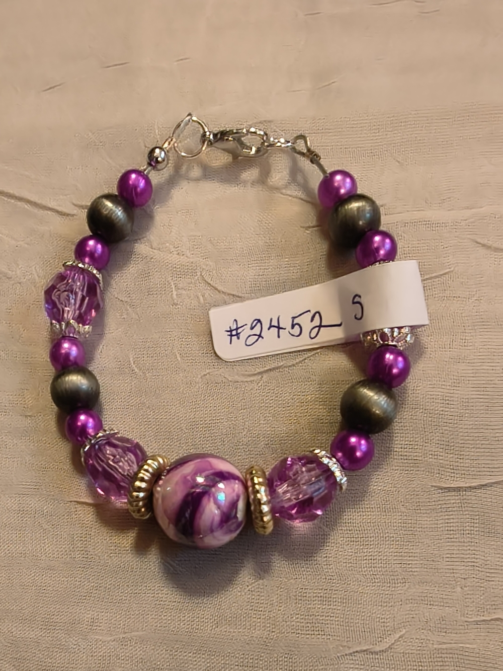 Purple Beaded Bracelet with Marbled Accent - Women Jewelry